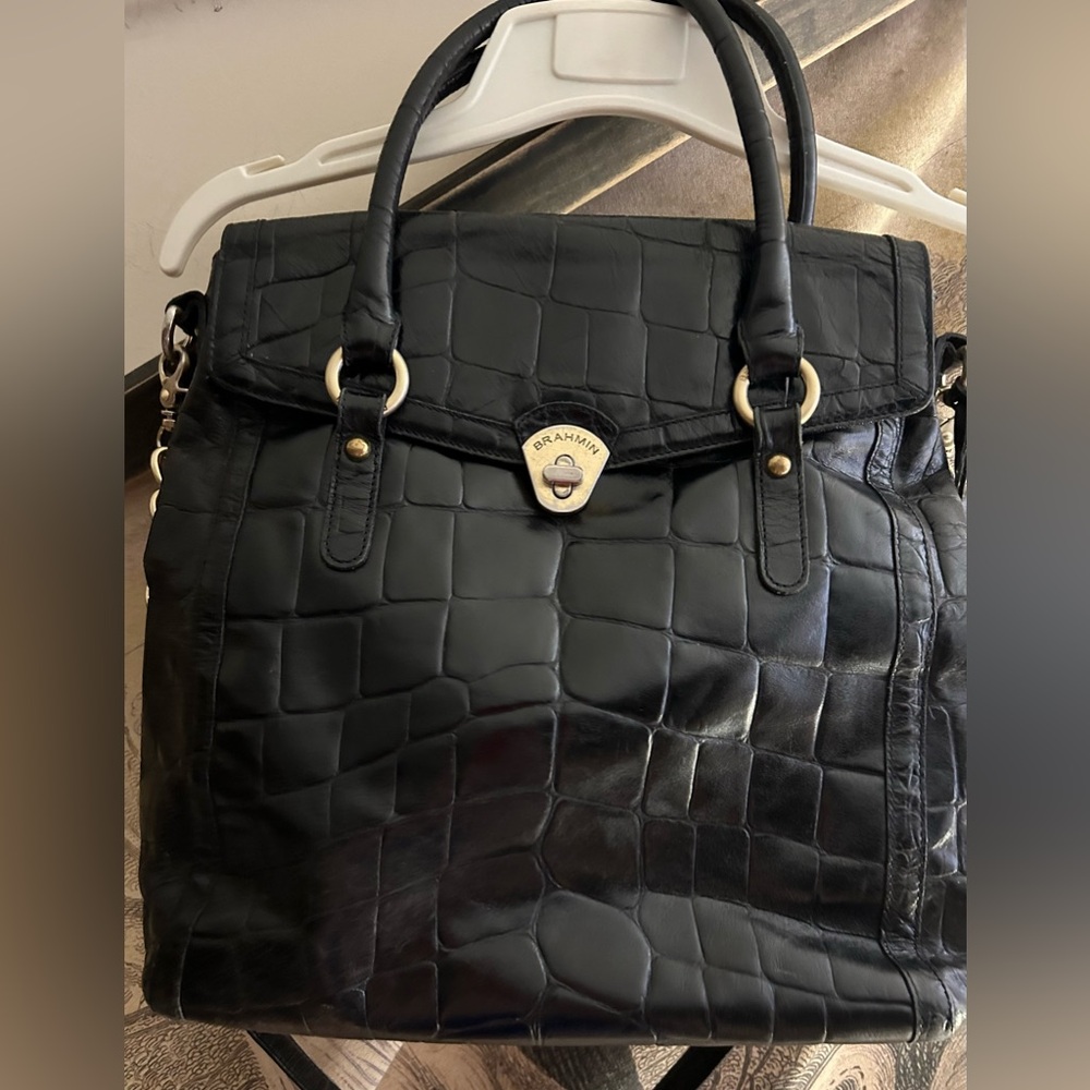 * Brahmin Croc Embossed Leather Bag Tote Crossbody LARGE Designer *